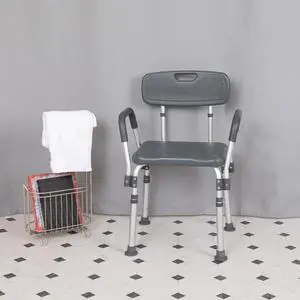 HERCULES Series 300 Lb. Capacity Adjustable Gray Bath & Shower Chair with Quick Release Back & Arms