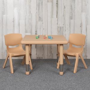 24" Square Natural Plastic Height Adjustable Activity Table Set with 2 Chairs