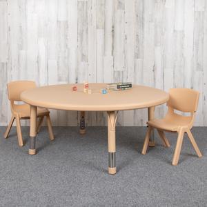 45" Round Natural Plastic Height Adjustable Activity Table Set with 2 Chairs
