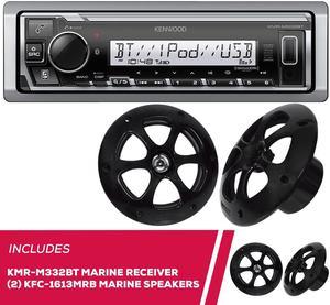 Kenwood KMR-M332BT Marine Digital Media Receiver & (2) KFC-1613MRB 6.5" Speakers