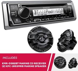 Kenwood KMR-D382BT Marine CD Receiver & 2 Pack KFC-1653MRB 6.5" Marine Speakers