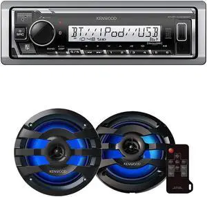 Kenwood KMR-M332BT Marine Digital Media Receiver and KFC-1673MRBL 6.5" Speakers