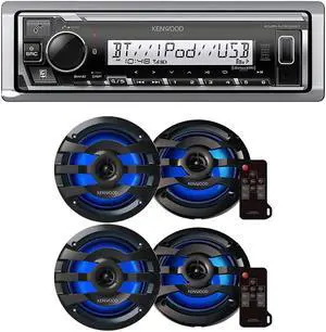 Kenwood KMR-M332BT Marine Digital Media Receiver & (2) KFC-1673MRBL 6.5" Speaker