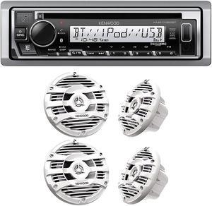 Kenwood KMR-D382BT Marine CD Receiver & 2 Pack KFC-1653MRW 6.5" Marine Speakers