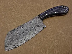 9.5" hand forged rain drop pattern Damascus steel Butcher knife, Meat cleaver, 2 tone wood scale, Rain drop pattern Damascus Steel 5 mm blade