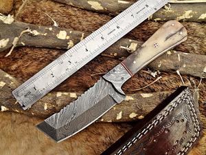  5 Pieces Damascus steel Hammered kitchen knife set, 2 tone  Yellow wood scale, 54 inches long sharp knives, Custom made hand forged  Hammered Damascus steel blade, Goat suede Roll Leather sheath