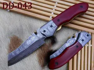Hand forged Damascus steel 7.8" folding custom Ledder patren knife 3.5" Blade Colored Bone & Damascus bolster scale cow leather sheath
