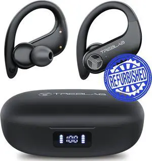 TREBLAB X3 Pro - Workout True Wireless Earbuds, Comfortable Earhooks, Bluetooth 5.3, Noise Isolation, 145H Playtime, IPX5 Waterproof, 2 Mics for Calls, Sport Bluetooth Earbuds (Renewed)