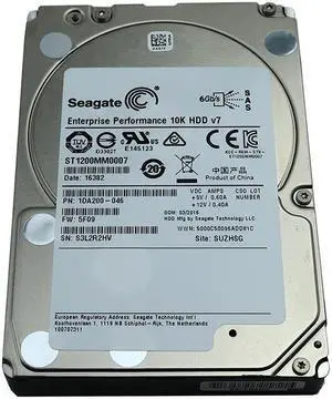 ST1200MM0007 Seagate Enterprise Performance 2.5" 1.2TB SAS 6GB/S HDD 1DA200-046 Hard Drives - SAS - OEM