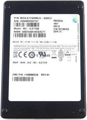 MZ-ILS7T60 Samsung PM1633A 7.68TB 2.5" SAS 12GB/S SSD Drive MZILS7T6HMLS-000C3 SSD - Solid State Drives - OEM MZ-ILS7T60 Samsung PM1633A 7.68TB 2.5" SAS 12GB/S SSD Drive MZILS7T6HMLS-000C3 SSD - Solid State Drives - OEM
