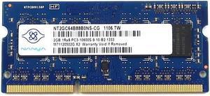 NT2GC64B88B0NS-CG_UB Nanya 2GB DDR3 PC3-10600 1333MHZ 204-PIN CL9 Sodimm Memory NT2GC64B88B0NS-CG Laptop Memory - OEM