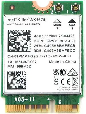 AX211NGW Intel M.2 2230 PCI-E Wifi 6E 802.11AX Bluetooth 5.3 Wireless Card 9PMPJ Laptop Wireless Cards - Wifi