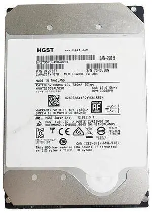 HUH721008AL5201 Hitachi 8TB 3.5" 256MB Cache 7200RPM SAS 12.0GB/S HDD 0F27357 Hard Drives - SAS