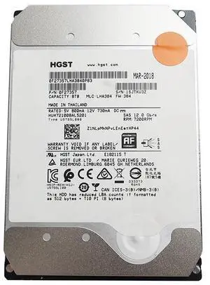 HUH721008AL5201 Hitachi 8TB 3.5" 7200RPM 256MB Cache SAS 12.0GB/S HDD 0F27357 Hard Drives - SAS