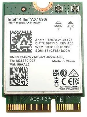 9TY45_UA 09TY45 Intel AX411NGW M.2 2230 Wifi 6E 802.11AX Pcie Bluetooth 5.3 Wireless Card 9TY45 Laptop Wireless Cards - Wifi