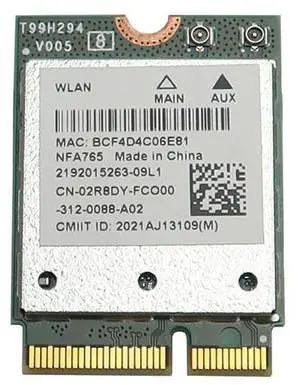 2R8DY_UA 02R8DY Qualcomm QCNFA765 Pcie M.2 2230 Wifi 802.11AX Bluetooth 5.2 Wireless Card 2R8DY Laptop Wireless Cards - Wifi