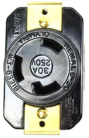 GROUNDING LOCKING RECEPTACLE WJ-6331B COMPATIBLE REPLACEMENT SPARE PART FOR OLYMPIA 30A 250V 2 POLE 3 WIRE NEMA L6-30
