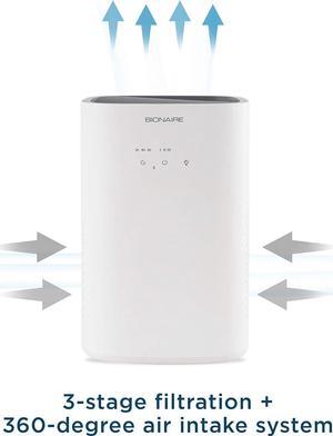 Bionaire True HEPA 360° Air Purifier for Medium Rooms, Air Filter for Allergens, Pets, and Dust with Quiet Setting and Night Light, 3 Speeds, White