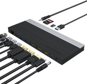 Wavlink USB-C Triple Display ( Dual DP + 1 HDMI) Docking Station with 65W Charging, USB C Gen 2 System, 2 Display Ports & HDMI, 4 USB 3.0, SD/TF Card Reader, Gigabit Ethernet) For MacBook Pro, Windows