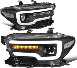 DNA Motoring HL-HPL-TTAM16-BK-CL1 For 2016 to 2017 Toyota Tacoma Black Housing Clear Side 3D LED DRL Sequential Projector Headlight Head Lamps 17 18 19
