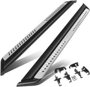For 2018 to 2021 Jeep Wrangler JL Unlimited 4-Door Pair Oval Side Step Nerf Bar Running Boards with Silver Dropped Step Plate 19