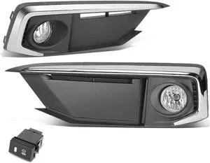 DNA Motoring FL-ZTL-316-CH For 2019 to 2020 Honda Civic 2-Dr Coupe 4-Dr Sedan Factory Style Clear Lens Fog Light with Bezel + Switch