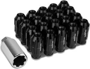 DNA Motoring LN-ZTL-9025-15-BK Open End Design 20-Piece M12 x 1.5 Aluminum Alloy Wheel Lug Nuts + Deep Drive Extension (Black)