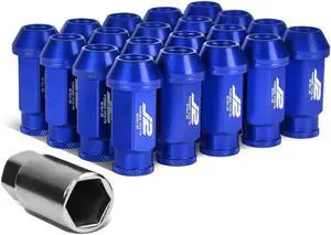 J2 Engineering LN-T7-004-125-BL J2 Engineering 7075 -T6 Forged Aluminum M12 x 1.25 20Pcs 50mm Open -End Lug Nut w/ Socket Adapter Key ( Blue )