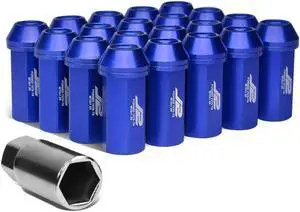 J2 Engineering LN-T7-005-125-BL J2 Engineering 7075 -T6 Forged Aluminum M12 x 1.25 20Pcs 50mm Close -End Lug Nut w/ Socket Adapter ( Blue )