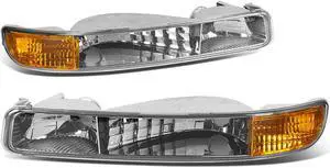 DNA Motoring BL-SIE99-CH-AM-SG CHROME HOUSING CLEAR LENS AMBER CORNER BUMPER LIGHT FOR 99-06 GMC SIERRA/YUKON