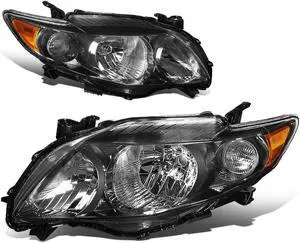DNA Motoring HL-OH-TCO09-BK-AM For 2009 to 2010 Corolla 10th Gen Pair Black Housing Amber Corner Headlight Headlamps Left + Right