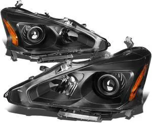DNA Motoring HL-OH-NA13-BK-AM For 2013 to 2015 Nissan Altima Pair Black Housing Amber Side Projector Headlight Headlamps 14 Left + Right