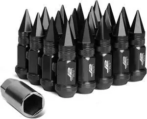 J2 Engineering LN-T7-022-125-BK J2 Engineering 7075 -T6 Forged Aluminum M12 x 1.25 20Pcs 80mm Spiked Cap Lug Nut w/ Socket Adapter ( Black )