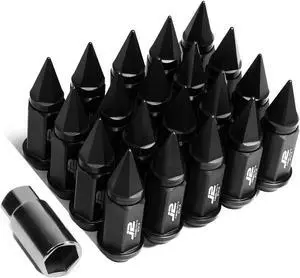 J2 Engineering LN-T7-020-15-BK J2 Engineering 7075 -T6 Forged Aluminum M12 x 1.5 20Pcs 75mm Spiky Cap Lug Nut w/ Adapter Black