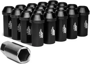 J2 Engineering LN-T7-005-125-BK J2 Engineering 7075 -T6 Forged Aluminum M12 x 1.25 20Pcs 50mm Close -End Lug Nut w/ Socket Adapter ( Black )