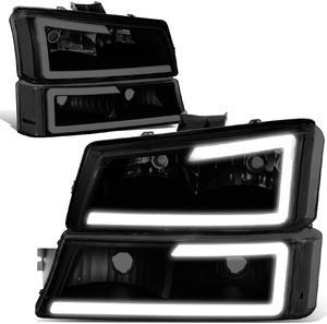DNA Motoring HL-LB-CSIL03-BK-SM-CL1 For 2003 to 2007 Chevy Silverado 1500 2500 3500HD Classic Avalanche Pair 3D LED DRL Bar Headlight + Bumper Lamps Dark Smoked 04 05 06