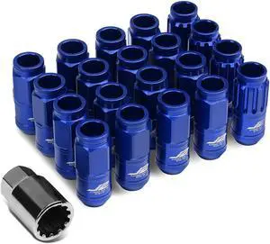 J2 Engineering LN-T7-002-15-BL J2 Engineering 7075 -T6 Forged Aluminum M12X1.5 16Pcs 50mm Height Open -End Lug Nut Set w / 4Pcs Lock+Key (Blue)