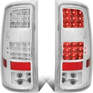 DNA Motoring TL-GMCSIE07-LED-CH-CL For 2007 to 2014 GMC Sierra Pair Chrome Housing Clear Lens Full LED Tail Light Rear Brake Lamps