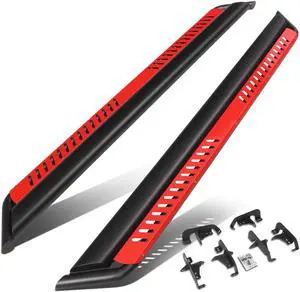 For 2018 to 2021 Jeep Wrangler JL Unlimited 4-Door Pair of Oval Side Step Nerf Bar Running Boards with Red Dropped Step Plate 19