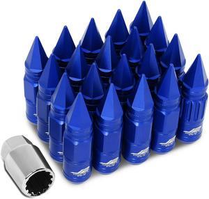 J2 Engineering LN-T7-012-15-BL J2 Engineering 7075 -T6 Forged Aluminum M12X1.5 16Pcs 80mm Height Spiky Cap Lug Nut Set w / 4Pcs Lock+Key (Blue)