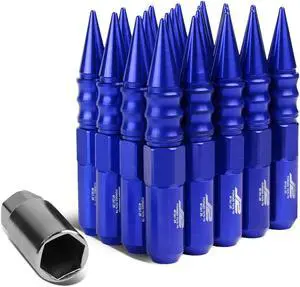 J2 Engineering LN-T7-015-125-BL J2 Engineering 7075 -T6 Forged Aluminum M12 x 1.25 20Pcs 123mm Spiked Cap Lug Nut w/ Socket Adapter ( Blue )