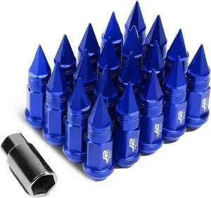 J2 Engineering LN-T7-022-15-BL J2 Engineering 7075 -T6 Forged Aluminum M12X1.5 20Pcs 80mm Height Spiky Cap Lug Nut Set w/Adapter Key (Blue)