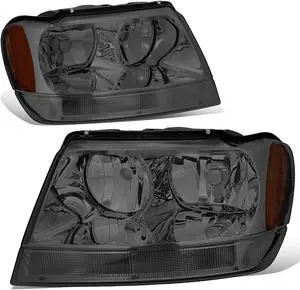 DNA Motoring HL-OH-JGC99-SM-AM For 1999 to 2004 Jeep Grand Cherokee Smoked Housing Amber Corner Headlight Headlamps WJ 00 01 02 03 Left + Right