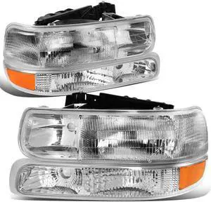 DNA Motoring HL-OH-CS99-4P-OEM For 1999 to 2006 Chevy Silverado Suburban Tahoe 4Pcs Factory Style Headlights+Bumper Lights Set 00 01 02 03 04 05