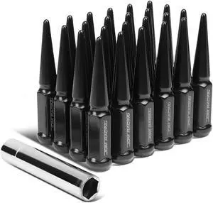 DNA Motoring LN-ZTL-9056-BK For 99+ Acura Chevy Ford Jeep Honda Black Steel M14 x 1.5 24 Pcs 112mm Tall Conical Seat Wheels Cloes End Lug Nut Set w/Adapter