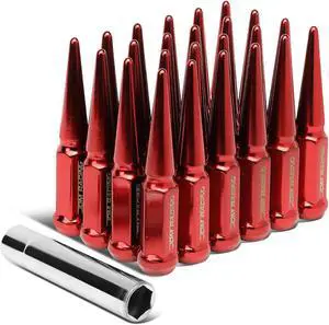 DNA Motoring LN-ZTL-9056-RD For 99+ Acura Chevy Ford Jeep Honda Red Steel M14 x 1.5 24 Pcs 112mm Tall Conical Seat Wheels Cloes End Lug Nut Set w/Adapter
