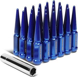 DNA Motoring LN-ZTL-9056-BL For 99+ Acura Chevy Ford Jeep Honda Blue Steel M14 x 1.5 24 Pcs 112mm Tall Conical Seat Wheels Cloes End Lug Nut Set w/Adapter
