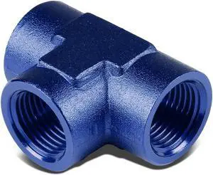 DNA Motoring FT-1-9014-03-BL FEMALE 1/8"-27 NPT PIPING BLUE ANODIZED FINISH ALUMINUM TEE FITTING ADAPTER
