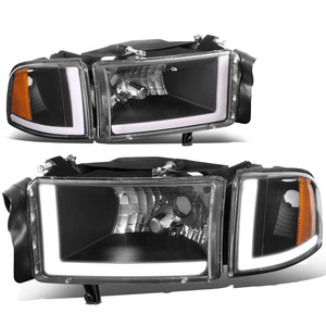 PM Performotor LED DRL Headlights For 94-02 Dodge Ram – Dual L-Bar – Black Housing Clear Corner