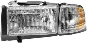DNA Motoring HL-OEM-DR94-LEFT DRIVER SIDE CHROME HOUSING HEADLIGHT ASSEMBLY+CORNER LIGHT FOR 94-02 DODGE RAM